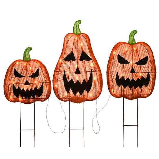 National Tree Company; 26" Orange LED Jack-O-Lantern Halloween Garden Stakes; Category:Halloween Yardstakes; Image:1
